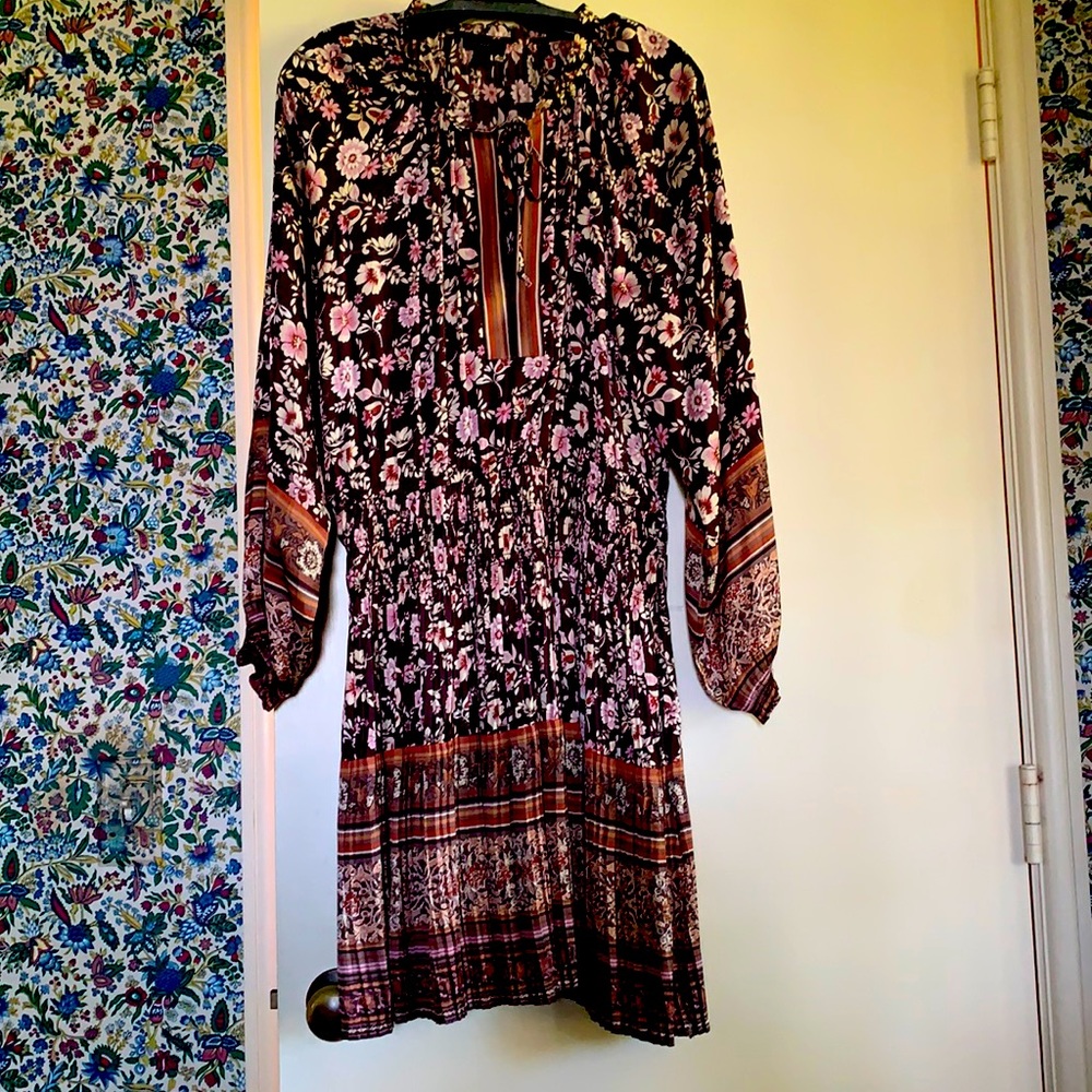 Current Air Long Sleeve Floral Dress - Black and Pink